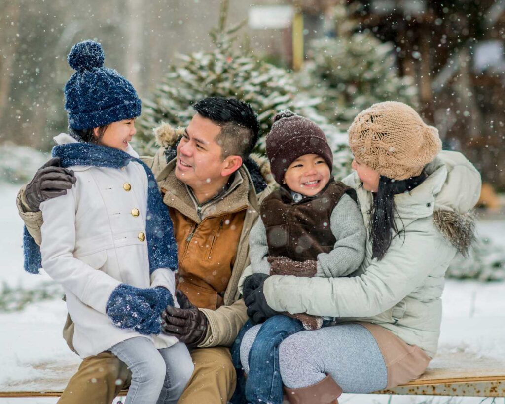Family Fun: Puffer Jacket and Knit Accessories for a Snowy Day — Winter Photoshoot Outfits
