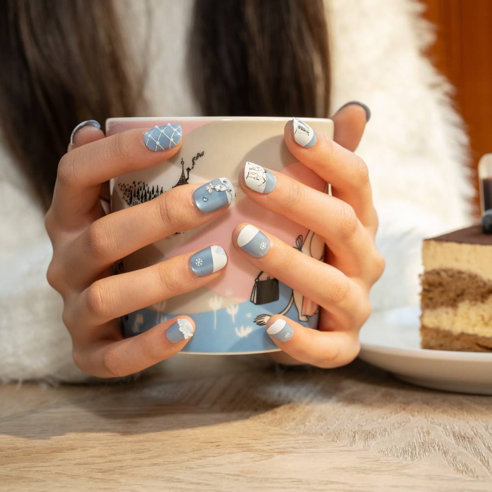 Whimsical Moomin Winter Nail Art — Winter Blue Nails