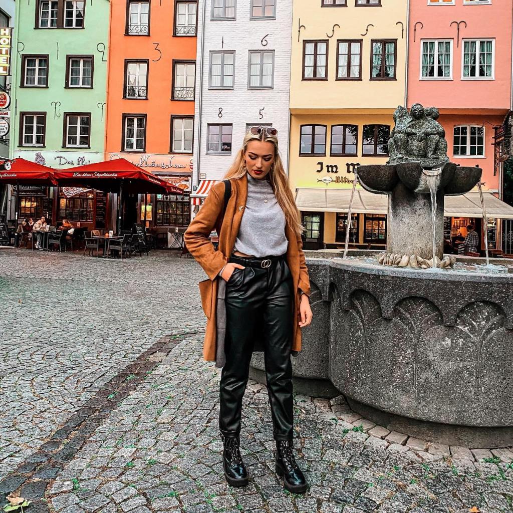 Black Combat Boots With Leather Pants and a Suede Coat — Combat Boots Outfits