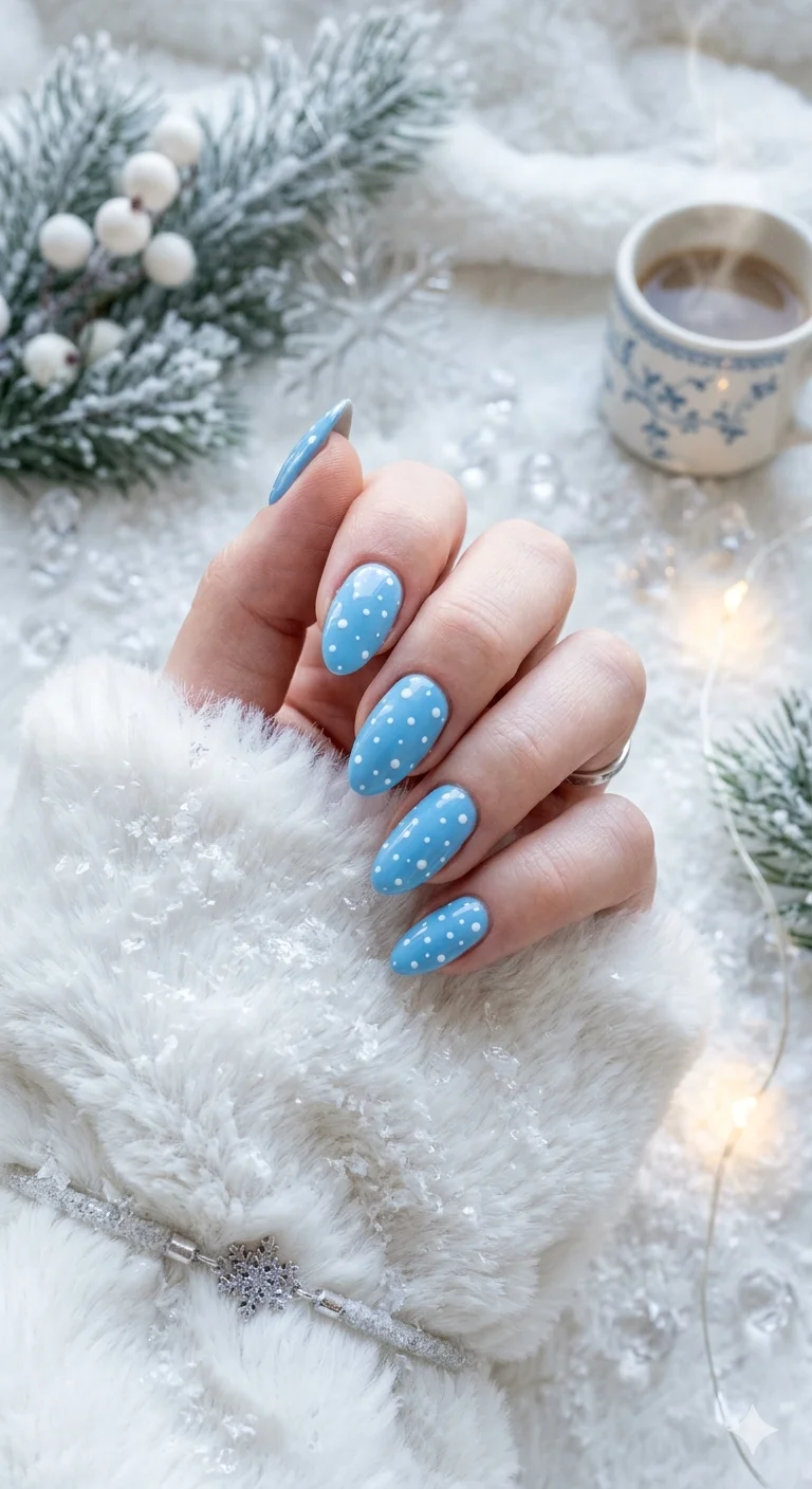 Crisp Light Blue Polka Dot Nails Crisp Light Blue Polka Dot Nails — Cute Winter Nails