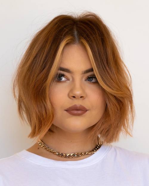 Copper With Blonde Highlights Visual Idea — Winter Haircuts for Plus Size Women