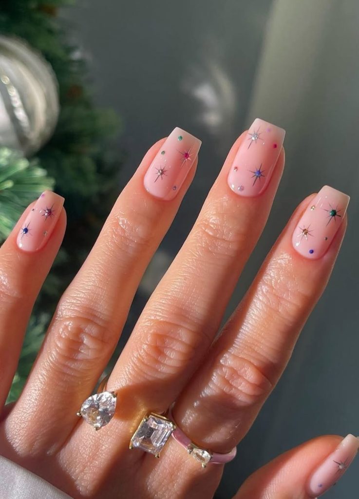 Sheer Pink Short Square Nails with Scattered Rhinestones Sheer Pink Short Square Nails with Scattered Rhinestones — Winter Nail Colors for Women Over 50