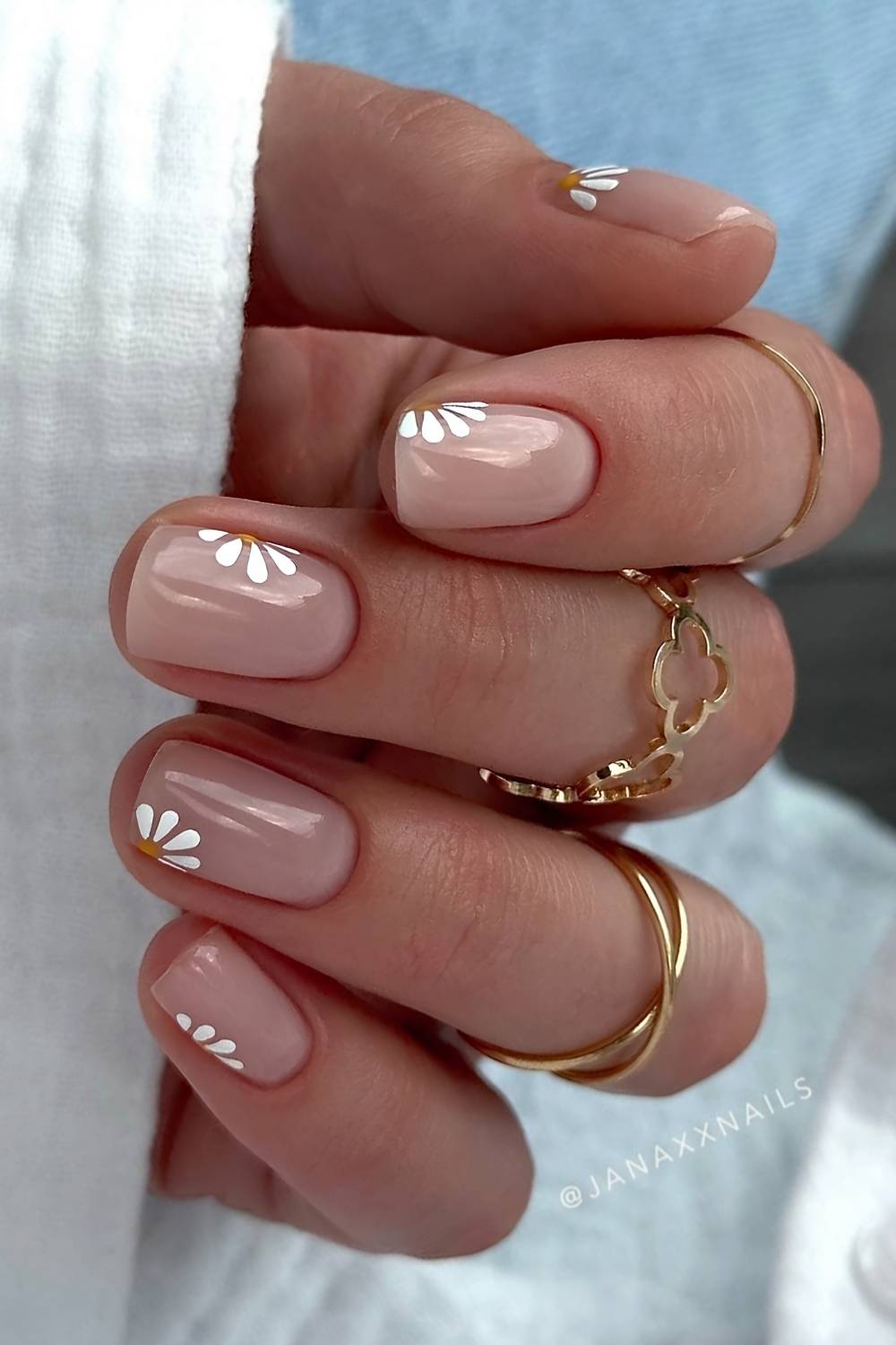 Everyday Spring Nude Pink Daisy Accent Nails Everyday Spring Nude Pink Daisy Accent Nails — Simple Nail Designs
