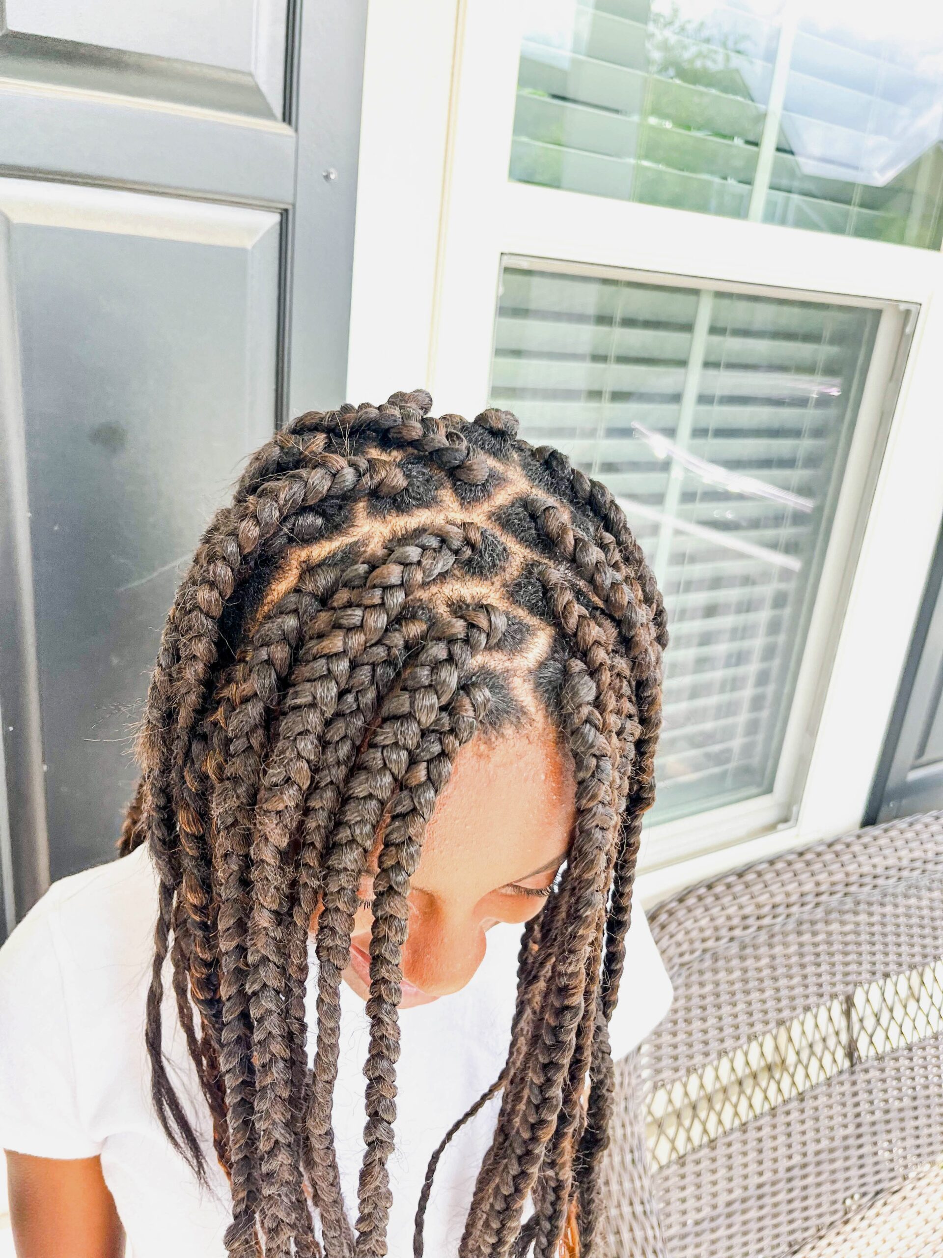 Large Box Braids With Grid Pattern — Winter Hairstyles for Black Kids