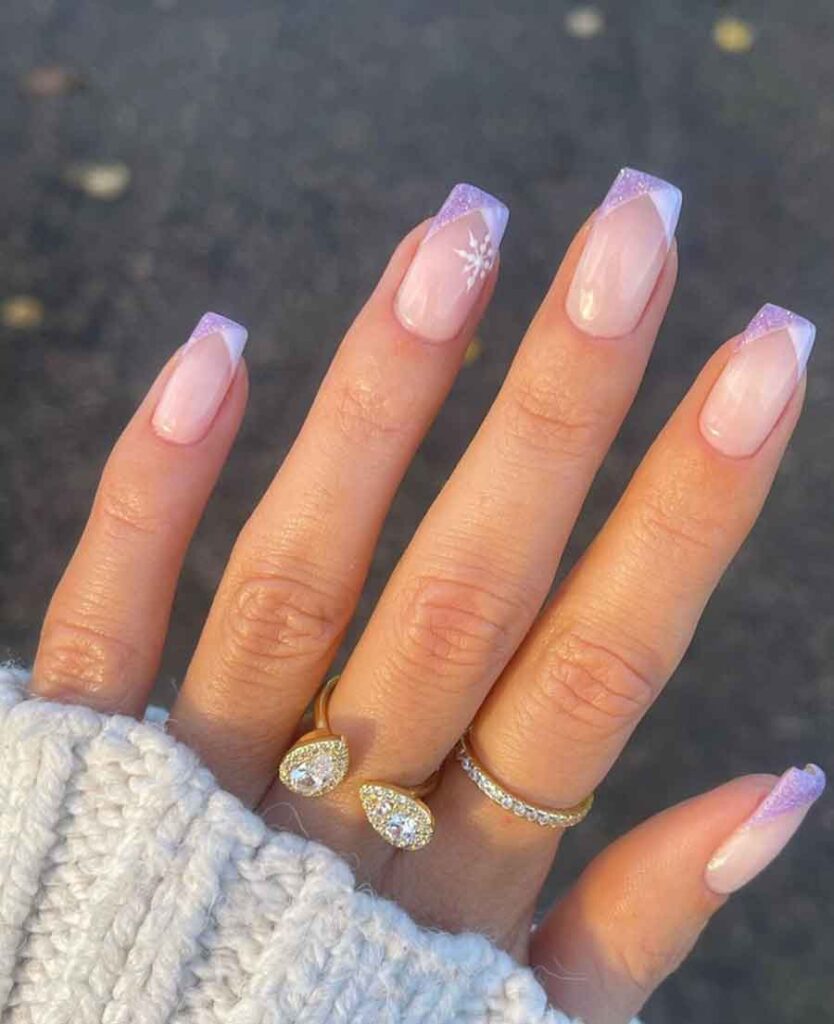 Light Purple Glitter French Tips — Winter Purple Nails
