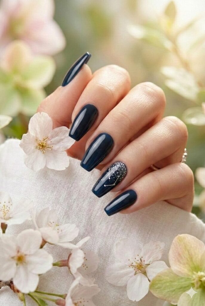 Celestial Swirl Navy Coffins Celestial Swirl Navy Coffins — Navy Blue Nails