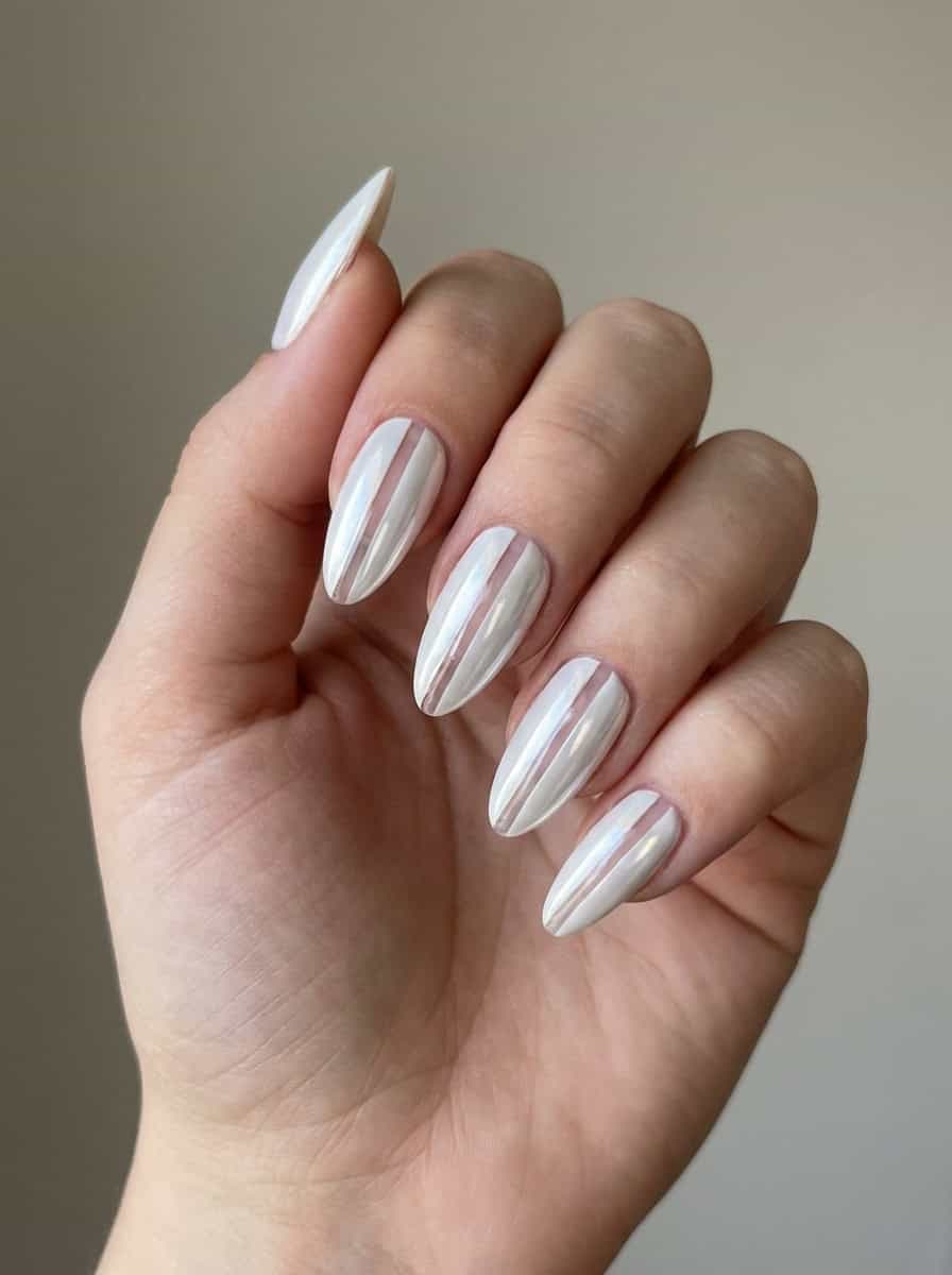 Snowflake Motif On The Ring Finger Visual Idea — Silver Chrome Nails
