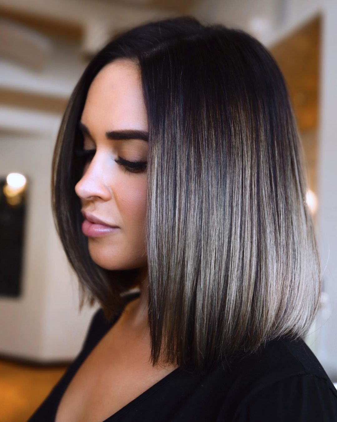 Chin Blunt Bob With Ash Blonde Ombre — Ash Brown Hair