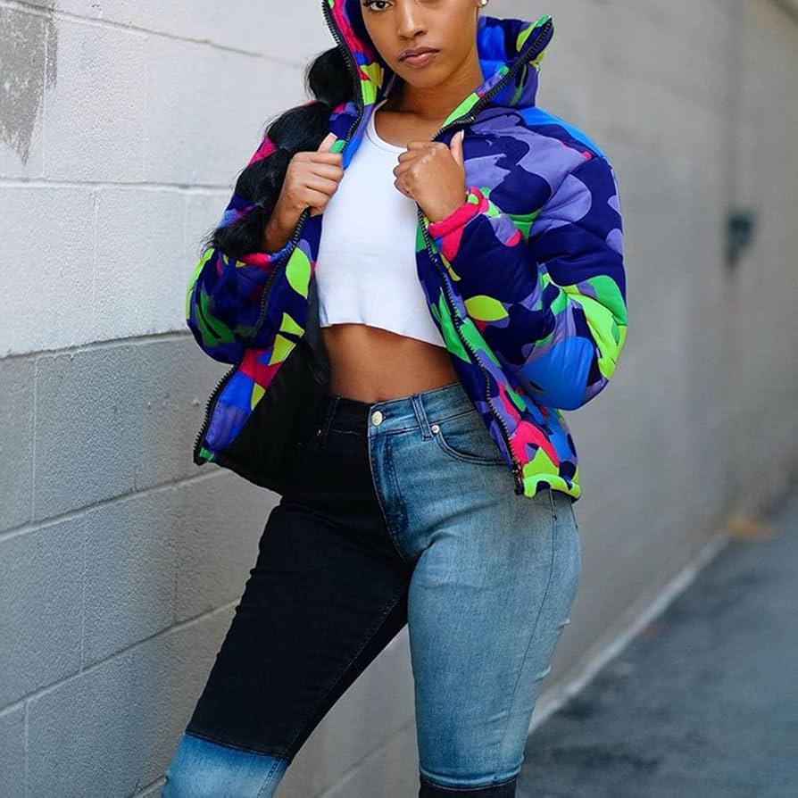 Vibrant Multicolor Puffer with Two-Tone Jeans Vibrant Multicolor Puffer with Two-Tone Jeans — Winter Puffer Jacket Outfits