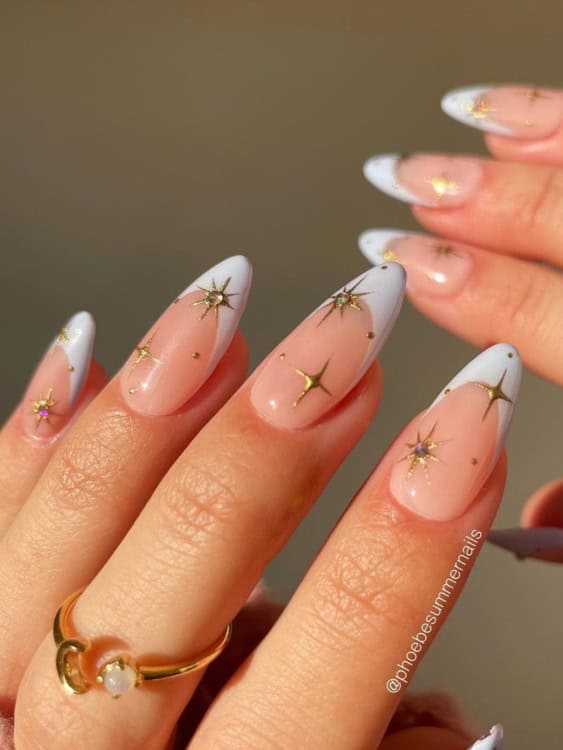 Festive Celestial Visual Idea — Winter Almond Nails