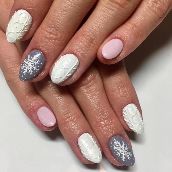 Glossy With Textured Elements Visual Idea — Winter Nail Art