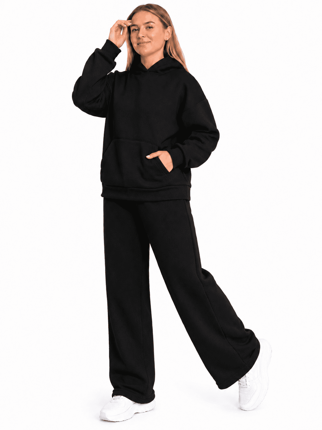 Modern Comfort: Ribbed Knit Sweat Set with White Sneakers — Sweatpants Outfits