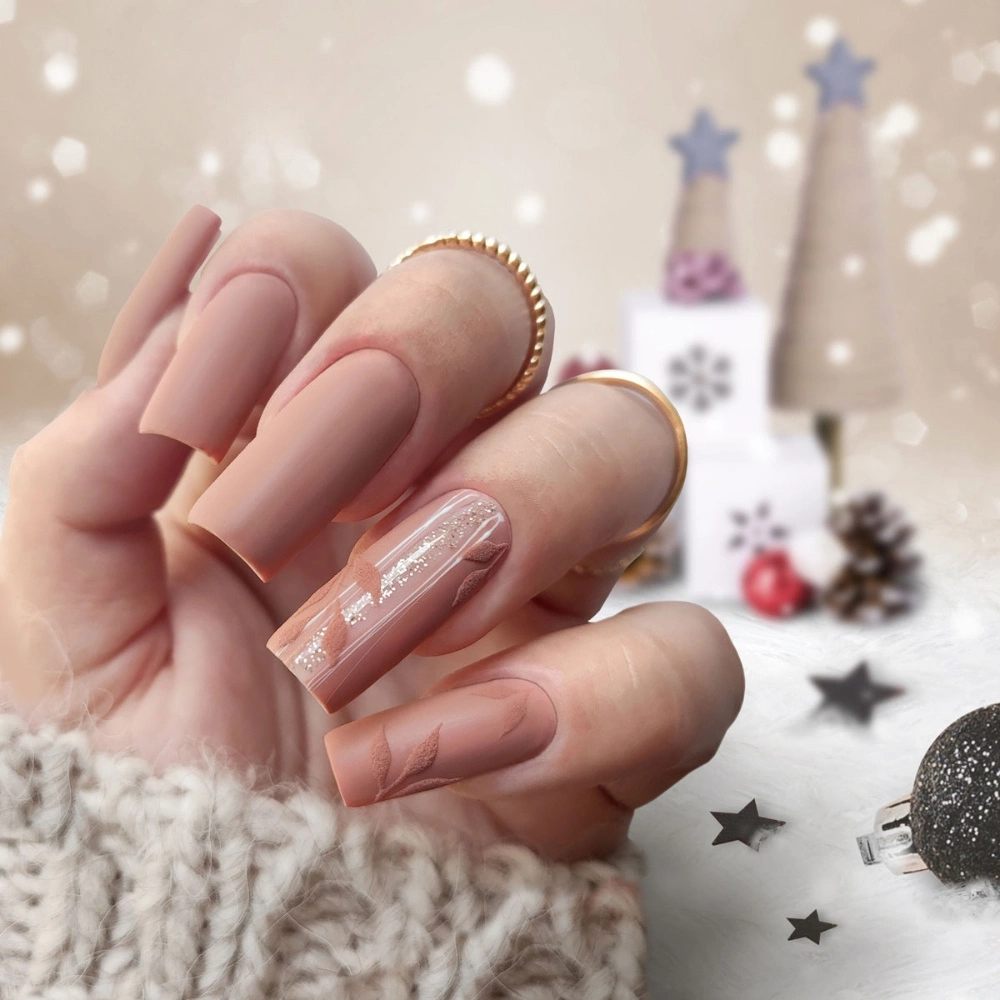 Matte Nude with Embossed Pattern — Winter Nails