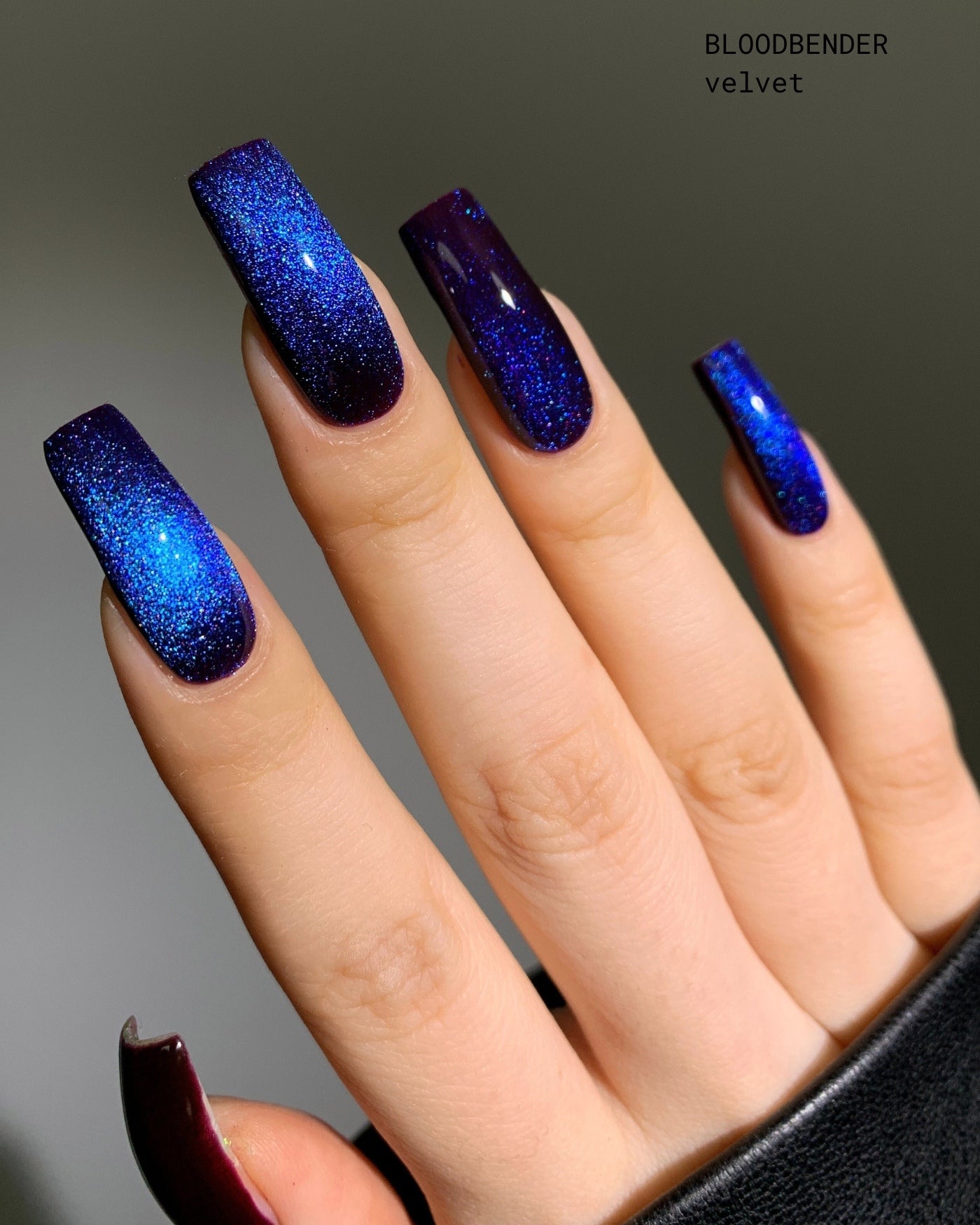 Deep Blue Cat Eye Glitter Square Nails Deep Blue Cat Eye Glitter Square Nails — Velvet Nails
