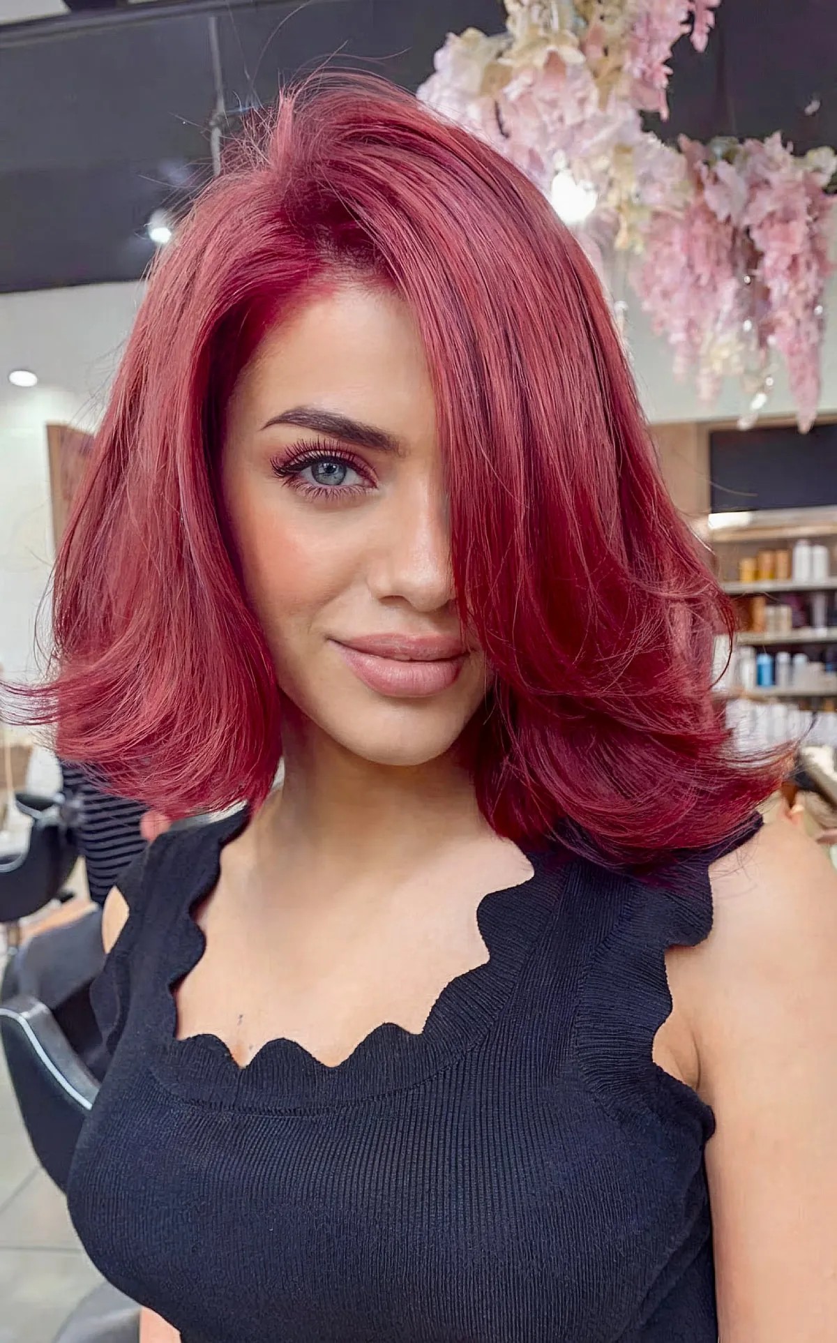 Vibrant Red Chin-Length Bob Vibrant Red Chin-Length Bob — Winter Red Hair Colors
