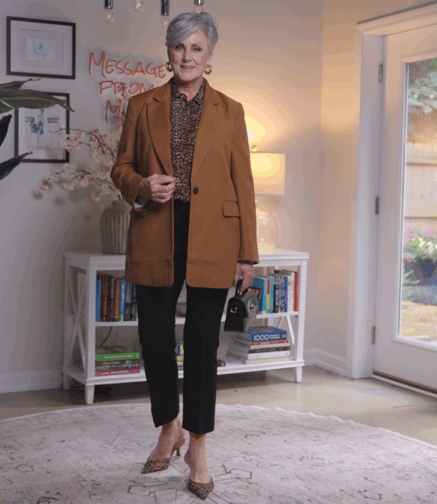 Camel Blazer with Leopard Print: Business Casual Fall Polish — Fall to Winter Outfits