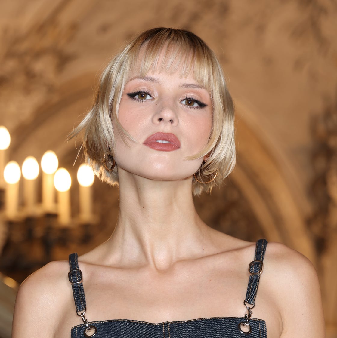 Straight With Slight Inward Bend Ash Blonde Bob with Blunt Bangs — Winter Bob Haircuts