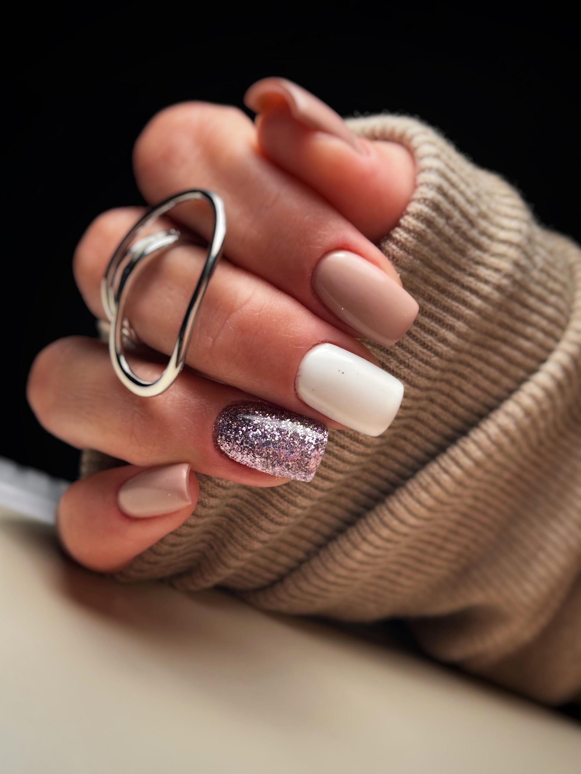Simple Beige with Rose Gold Glitter Simple Beige with Rose Gold Glitter — Cute Winter Nails