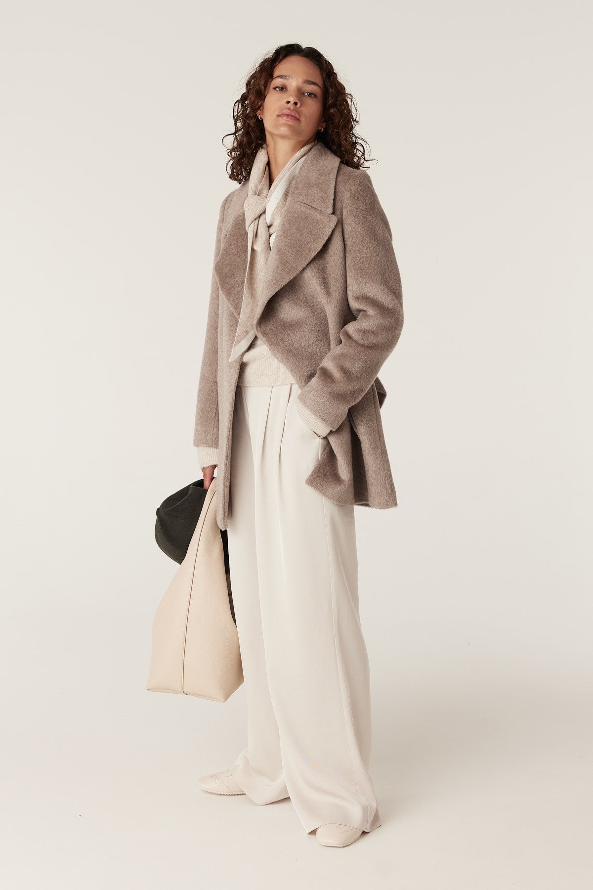 Textured Beige Coat with Cream Knitwear — Wool Coat Outfits
