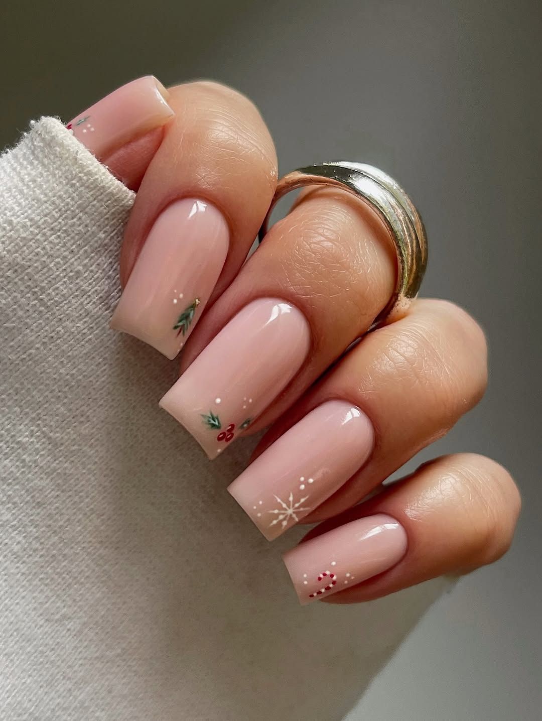 Winter Motif Medium Square Nails — Winter Wedding Nails