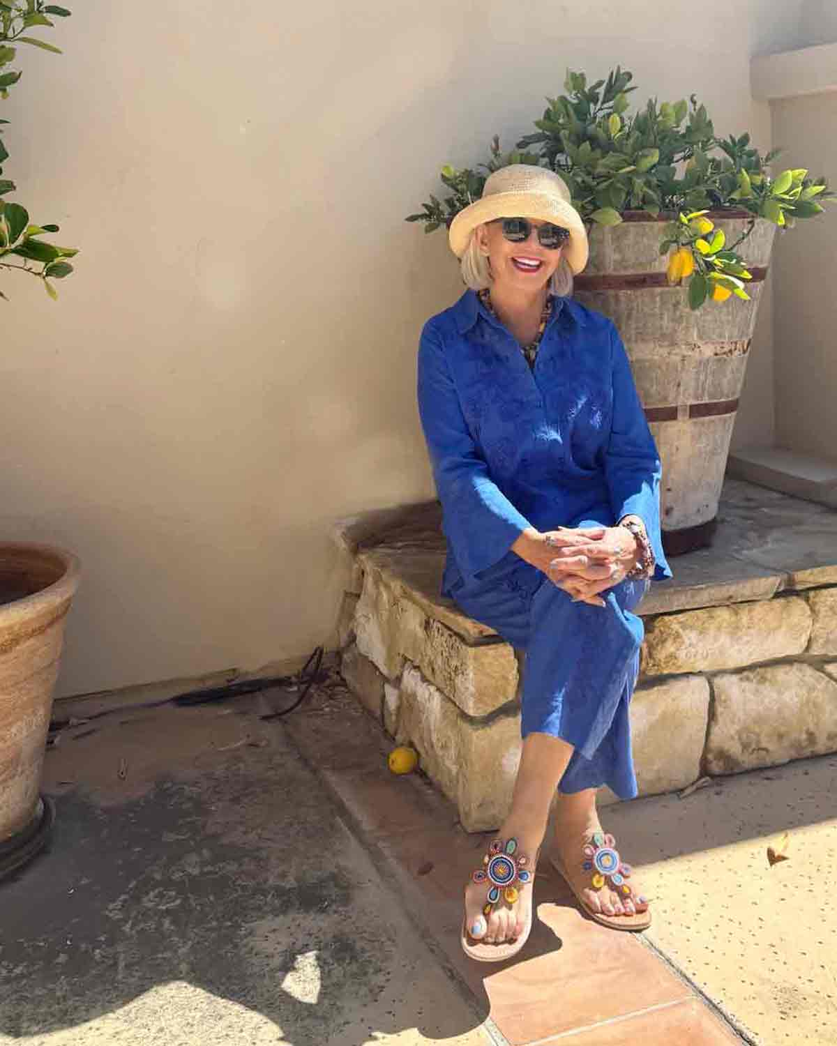 Monochromatic Blue Linen-Look Set — Winter Outfits for Women Over 60