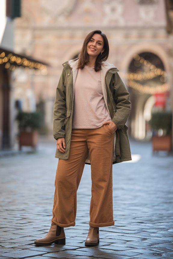 Parka Perfection: Olive Jacket with Corduroy Pants — Comfy Winter Outfits