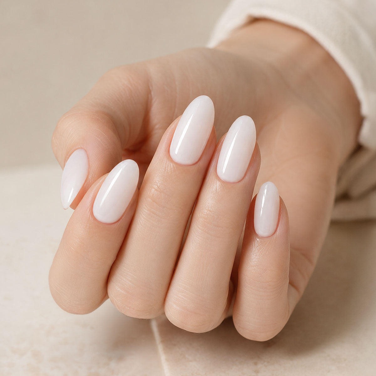 Creamy Milky White Medium Almond — Milky White Nails