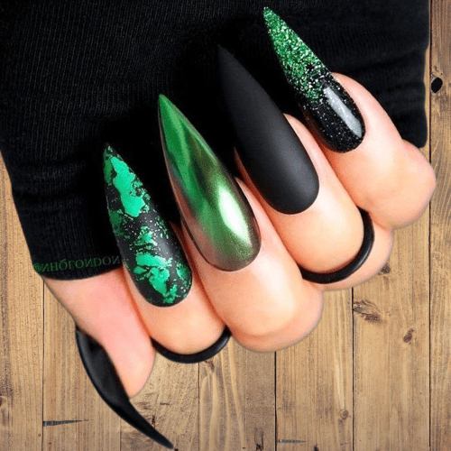 Emerald Green Chrome Stiletto Mix Emerald Green Chrome Stiletto Mix — Emerald Green Nails