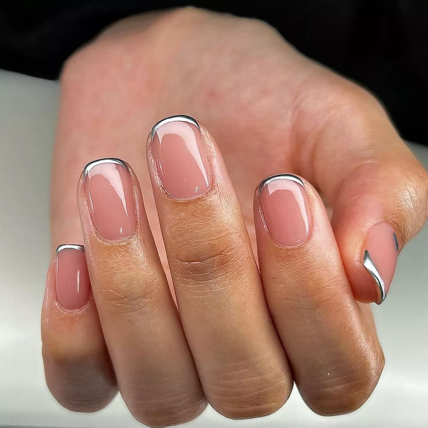 Short Square Metallic Silver French Short Square Metallic Silver French — January Nails