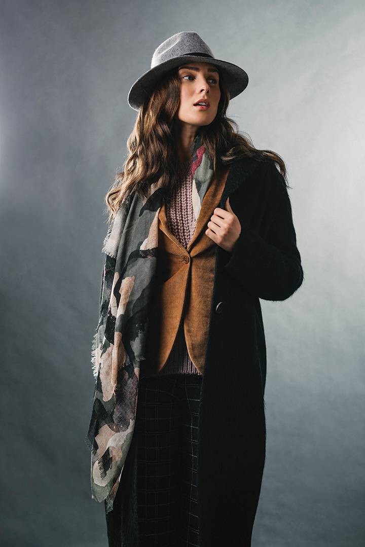 Layered Vest, Camouflage Scarf, and Fedora for a Western Ensemble Layered Vest, Camouflage Scarf, and Fedora for a Western Ensemble — Western Winter Outfits