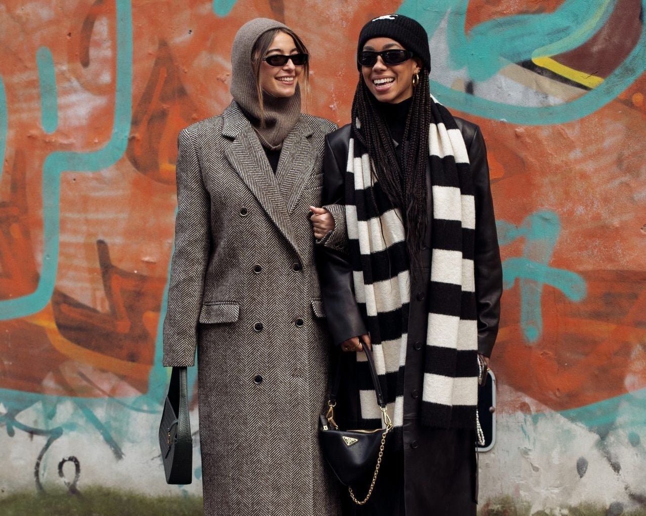 Herringbone Wool Coat Over Leather Jacket for a Chic Look — Cold Weather Outfits