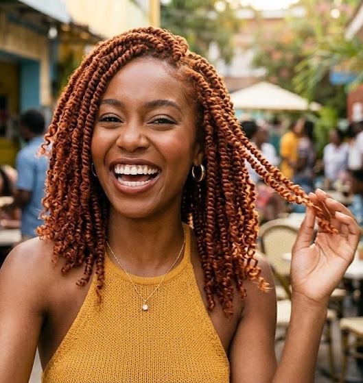 Warm Reddish-Brown Twist Braids — Winter Braid Colors for Black Women