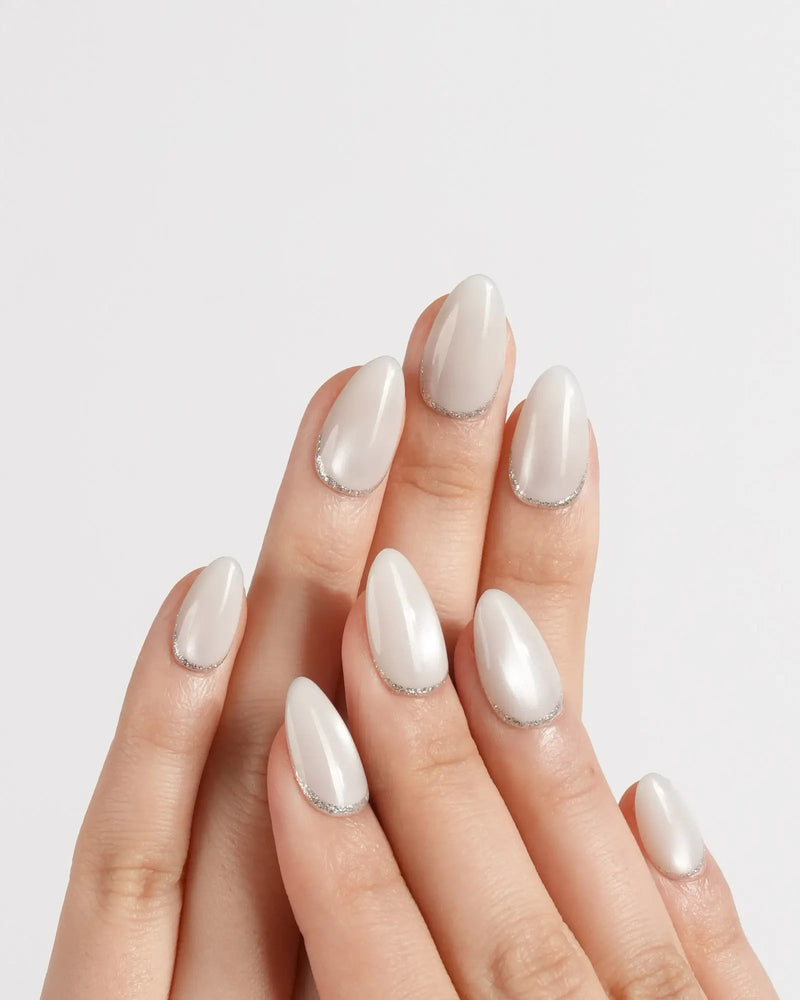 Pearlescent Off-White Glitter Cuticle Line Nails Pearlescent Off-White Glitter Cuticle Line Nails — Simple Nail Designs