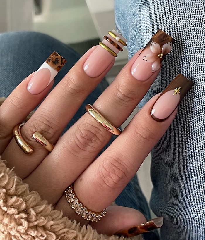 Tortoiseshell French Tips with Accents Tortoiseshell French Tips with Accents — French Nail Designs