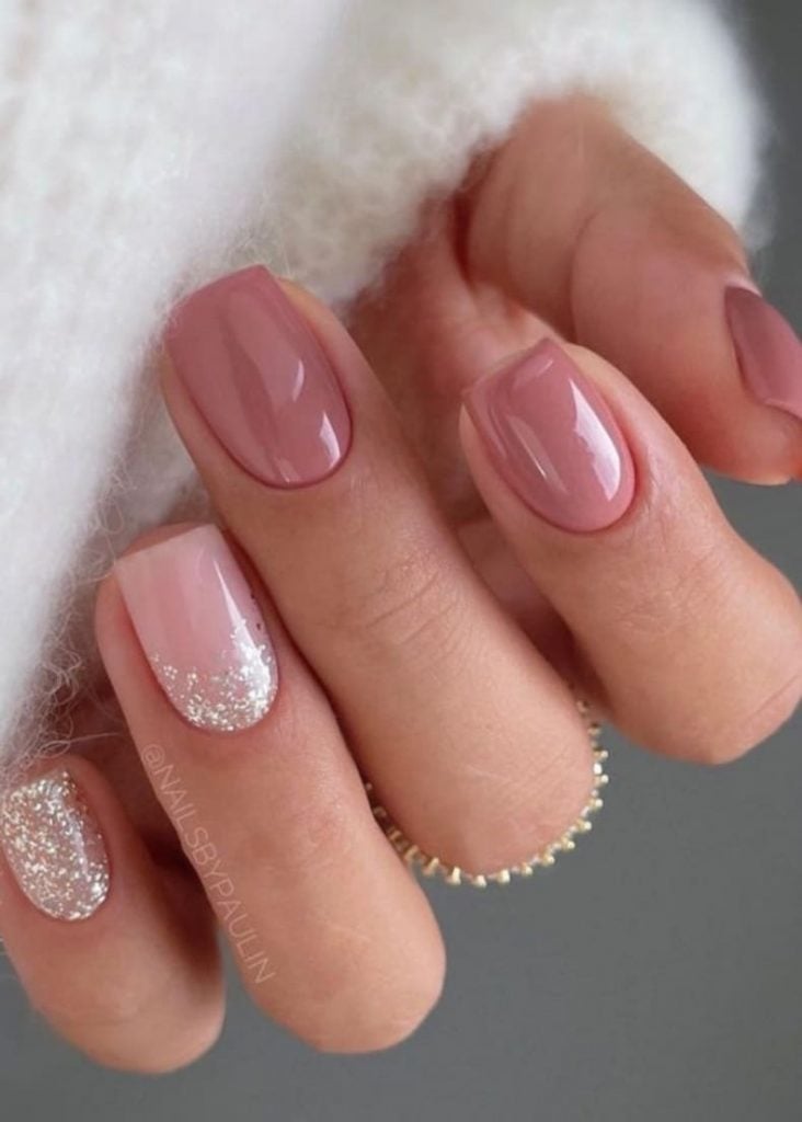 Short Square Pink Glitter French Tip Short Square Pink Glitter French Tip — Winter Pink Nails