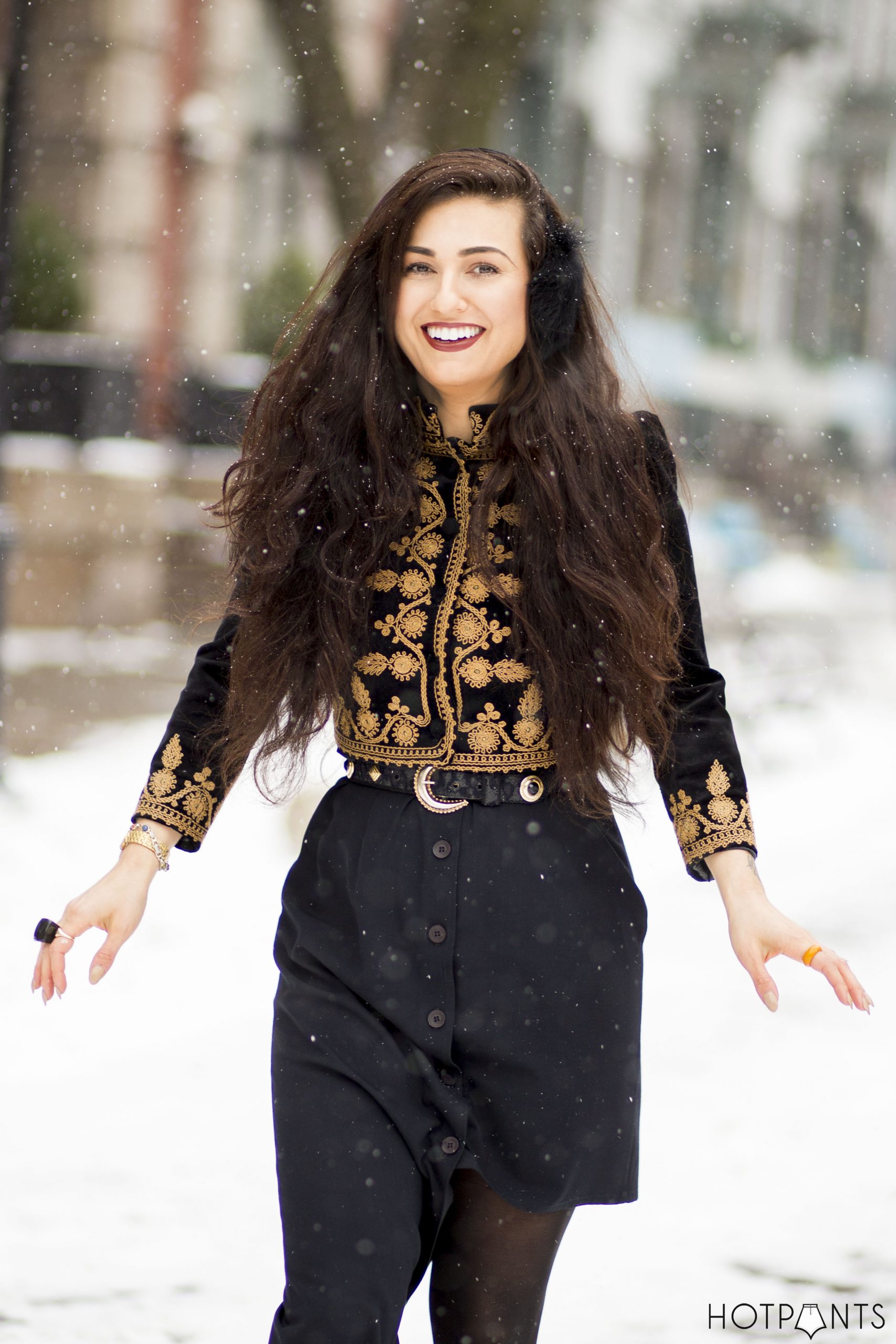 Statement Velvet Jacket with Black Earmuffs — Earmuffs Outfits