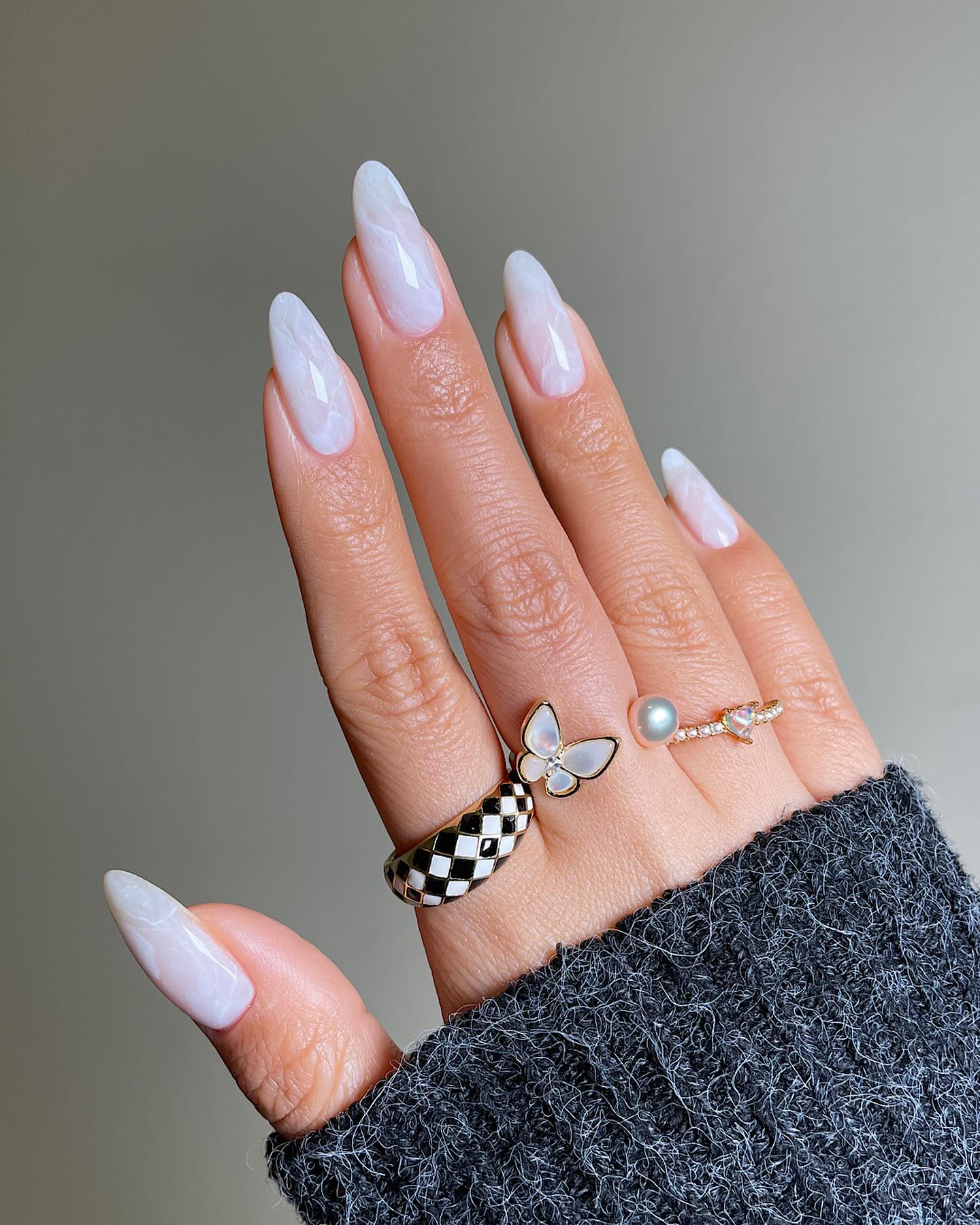 Elegant White Marble Long Almond Nails Elegant White Marble Long Almond Nails — Winter White Nails