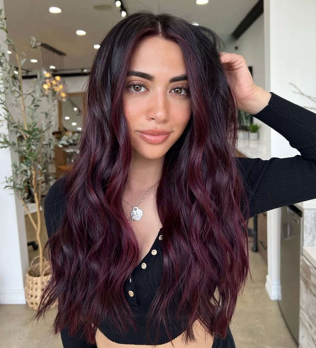 Dark Brown With Deep Burgundy Tones Dark Brown With Deep Burgundy Tones — Winter Hair Colors for Olive Skin