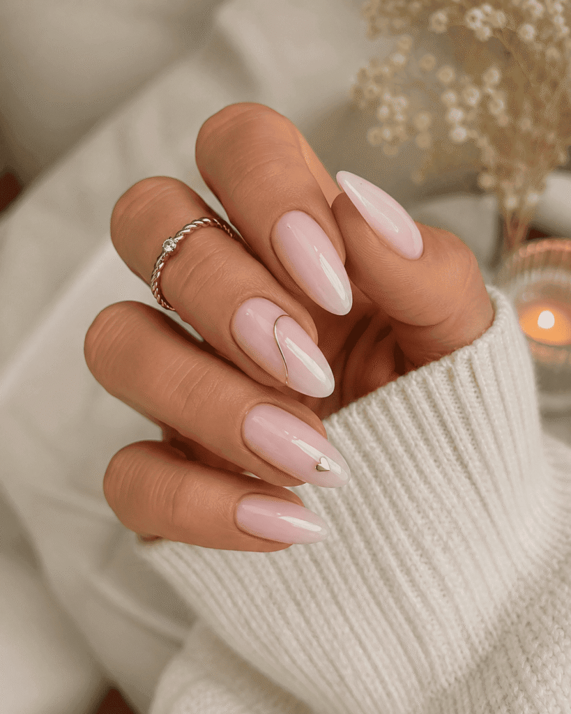 Pale Pink with Gold Wire and Heart — Neutral Nail Colors