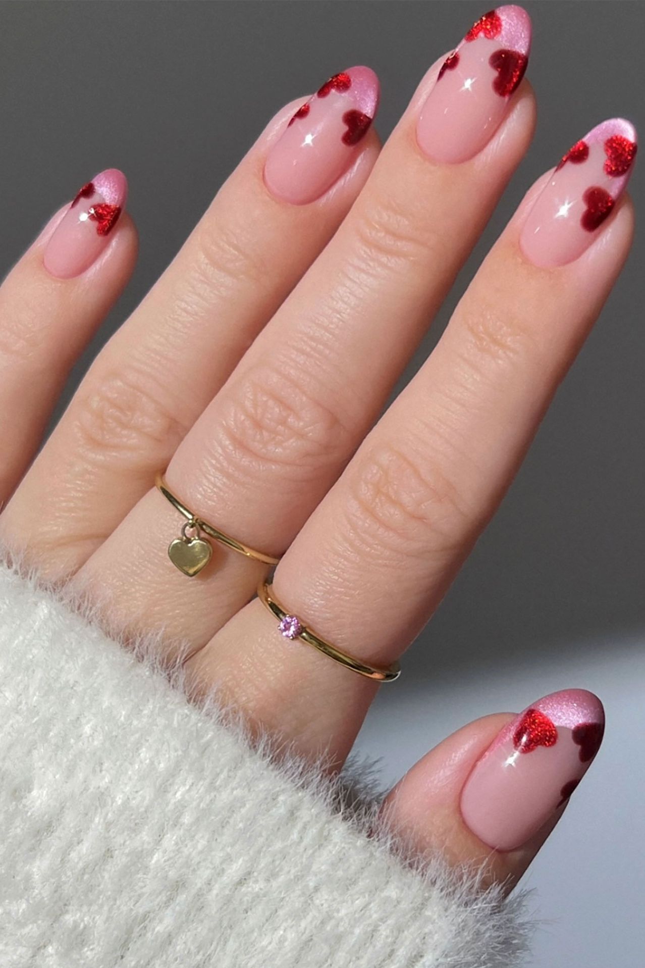 Pink French with Heart Glitter Pink French with Heart Glitter — French Nail Designs