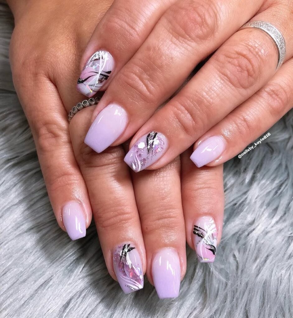 Pale Lilac with Abstract Brush Strokes — Winter to Spring Transition Nails