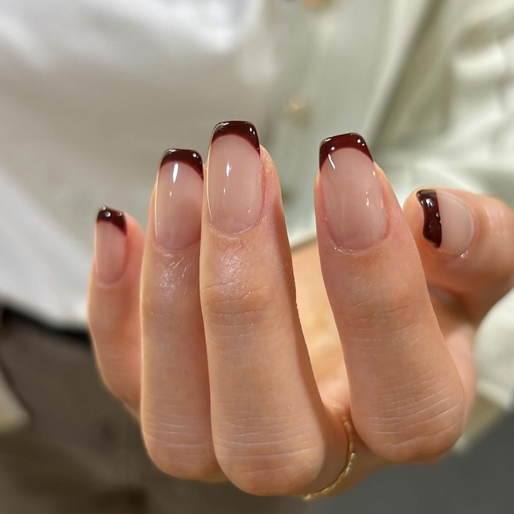 Deep Brown French Tip Medium Squares Deep Brown French Tip Medium Squares — Simple Winter Nails