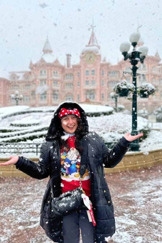 Black Puffer Coat with Disney Graphic Tee — Disney Winter Outfits