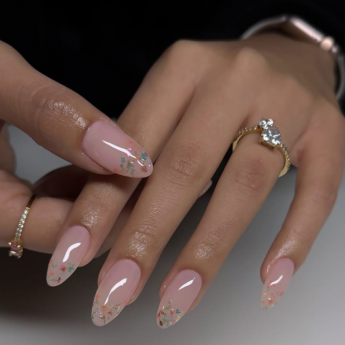 Foil Flake & French Tip Almond Nails Foil Flake & French Tip Almond Nails — Almond Nail Inspo