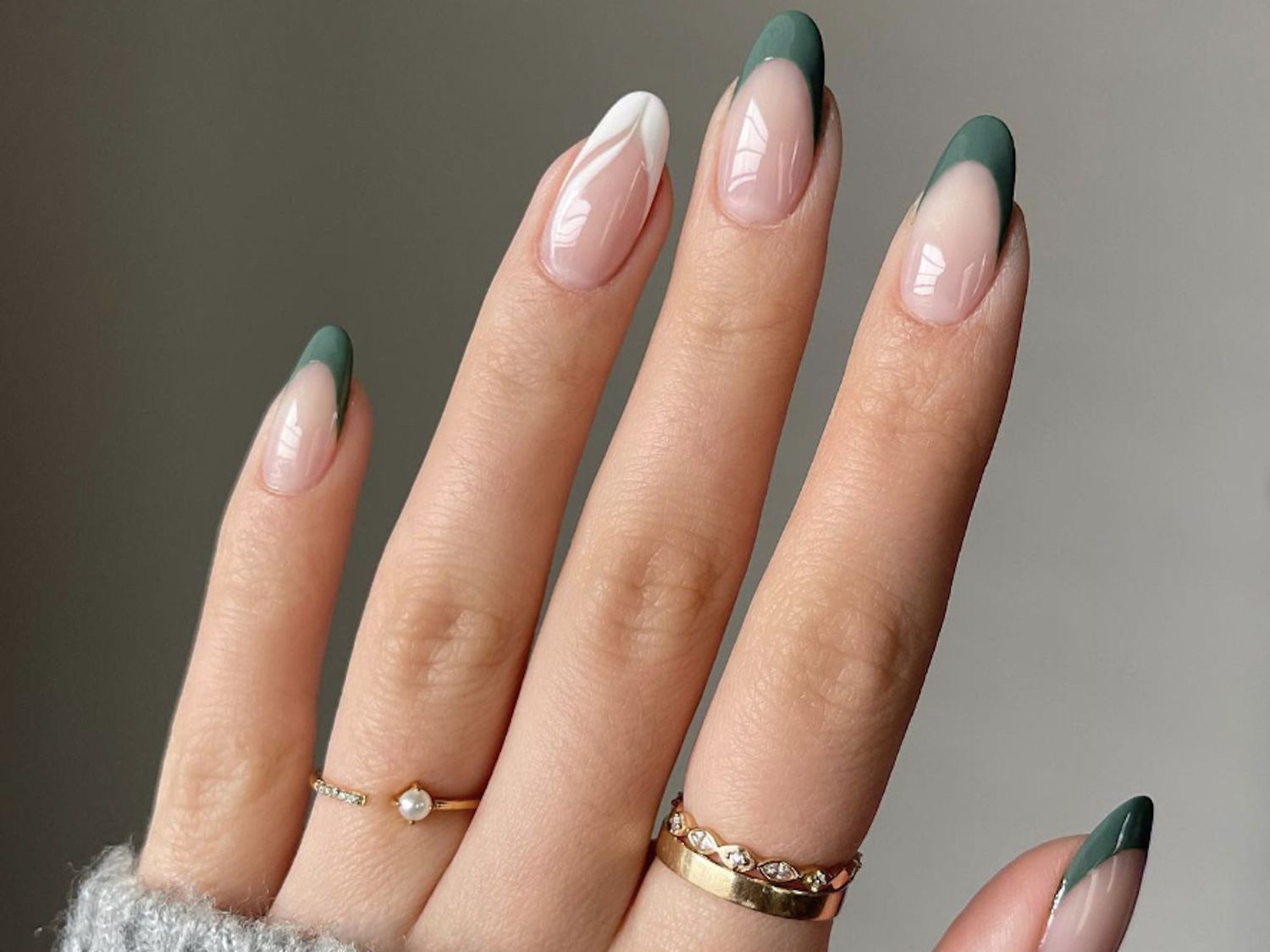 Short Green French Abstract Line Almond Nails Short Green French Abstract Line Almond Nails — Almond Nail Designs