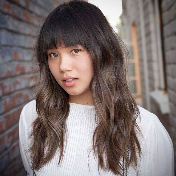 Shoulder Waves With Full Fringe and Ash Brown Balayage — Ash Brown Hair