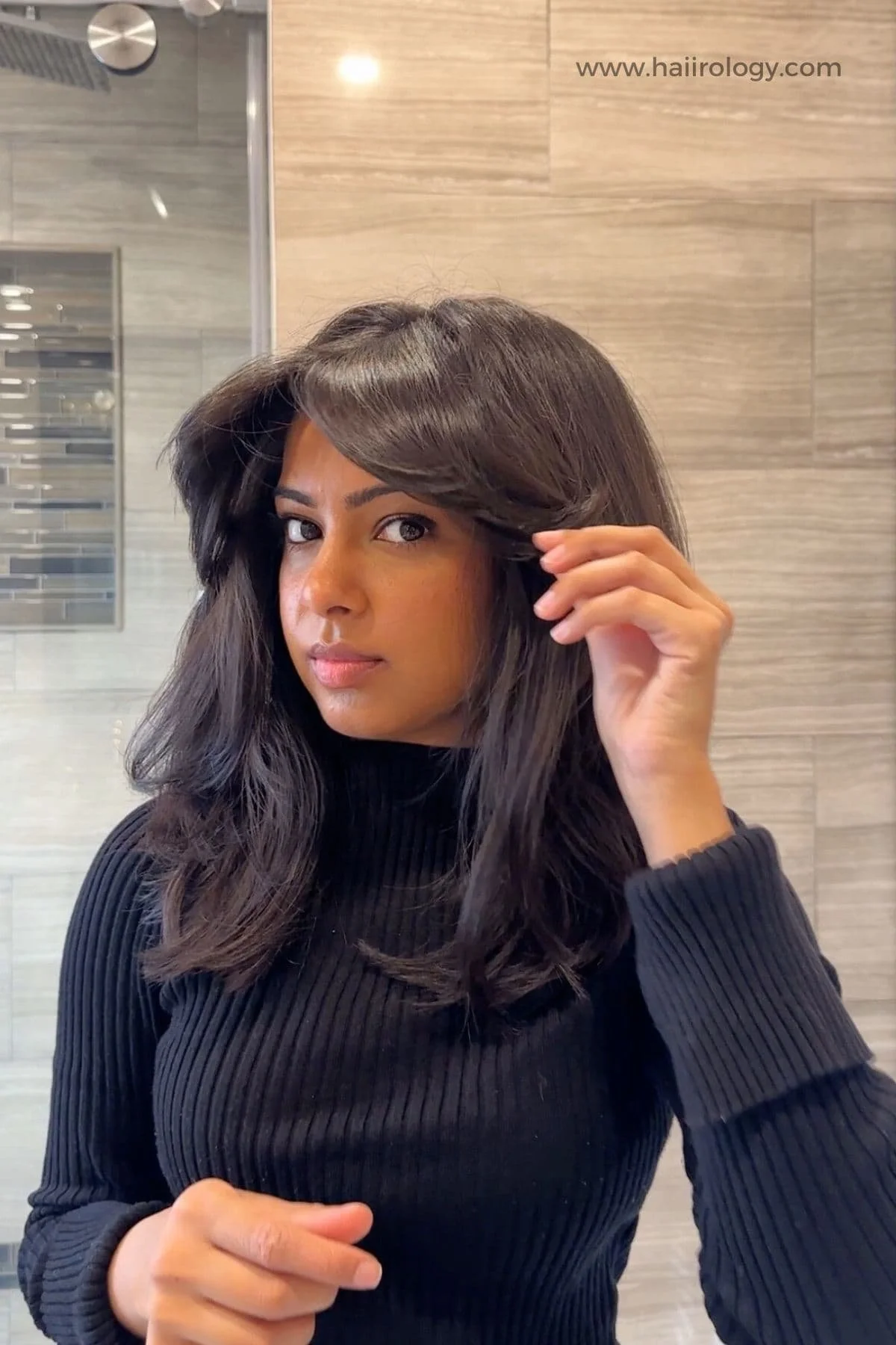 Shoulder Dark Brown Wavy Blowout With Volume Shoulder Dark Brown Wavy Blowout With Volume — Winter Haircuts with Curtain Bangs