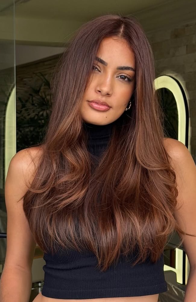 Warm Cinnamon Brown On Thick Straight Hair — Cinnamon Brown Hair