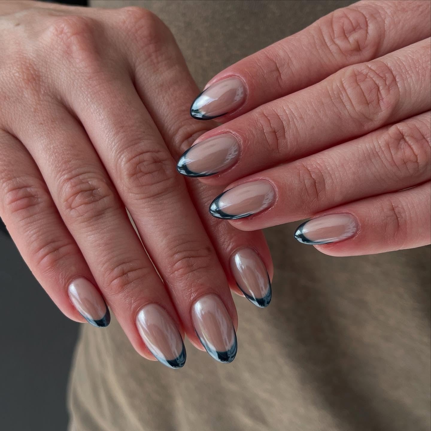 Dark Blue Chrome French Tips Visual Idea — Winter Chrome Nails