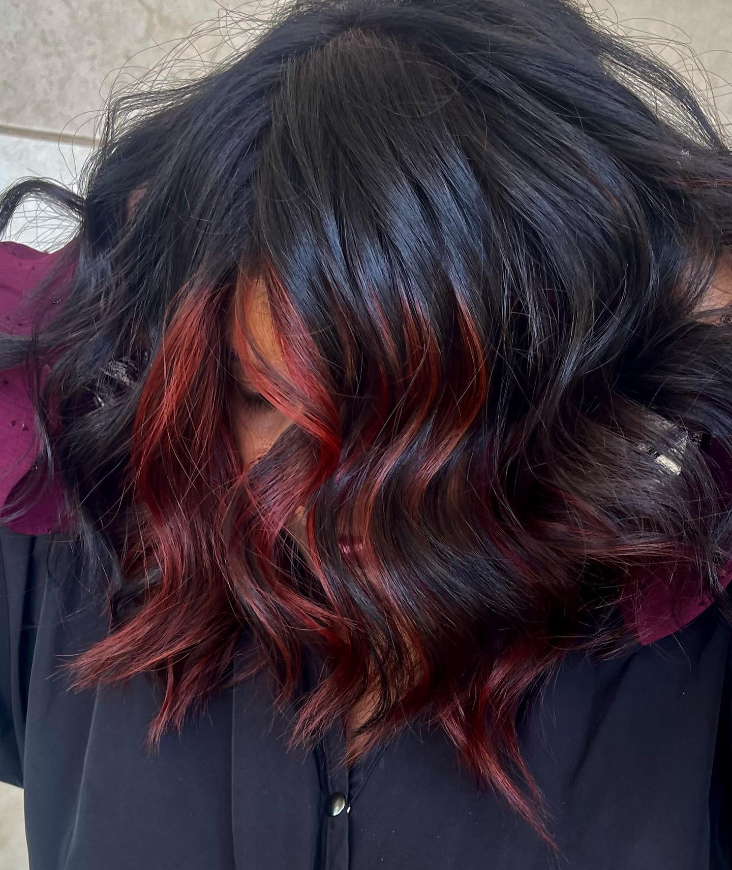 Dark Base With Vibrant Cherry Red Highlights — Cherry Cola Hair Color